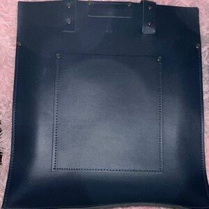 The Satchel Leather Co: Elegant Navy Blue Leather Tote Bag